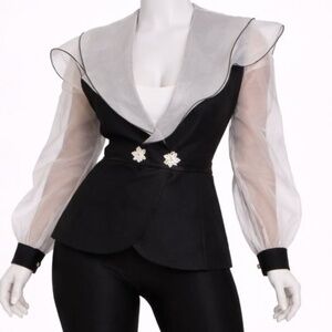 Vintage Blazer w/ Rhinestone Buttons & Sheer sleeves